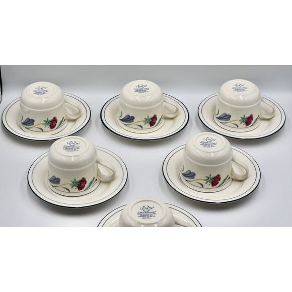 Y2K Coffee or Tea Flat Cup & Saucer 12pc Set Poppies On Blue by LENOX - Picture 9 of 12